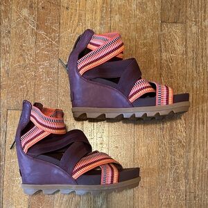 Sorel Women's Wedge Sandals in Plum and Orange